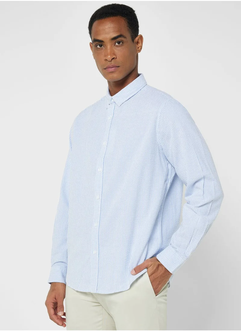 Robert Wood Long Sleeve Seersucker Stripe Shirt