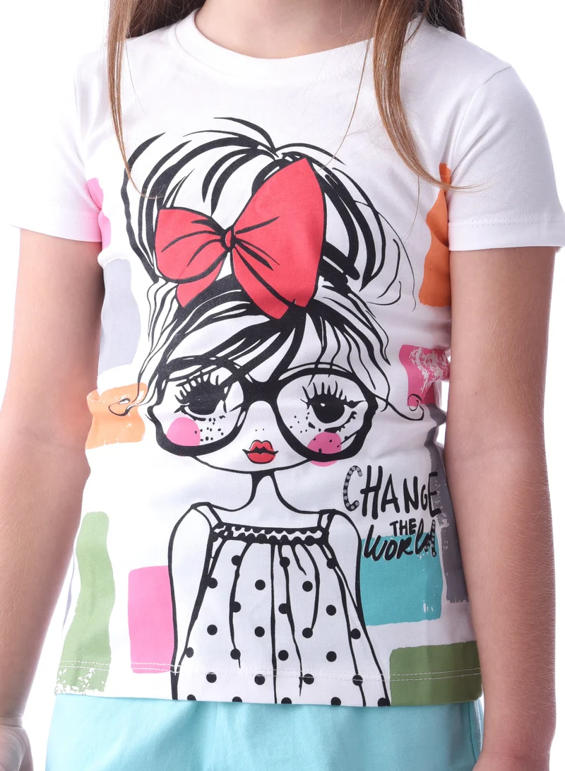 Victor And Jane  Girls' T-Shirt and Shorts Set -  Offwhite/Green for Women | Best Price UAE