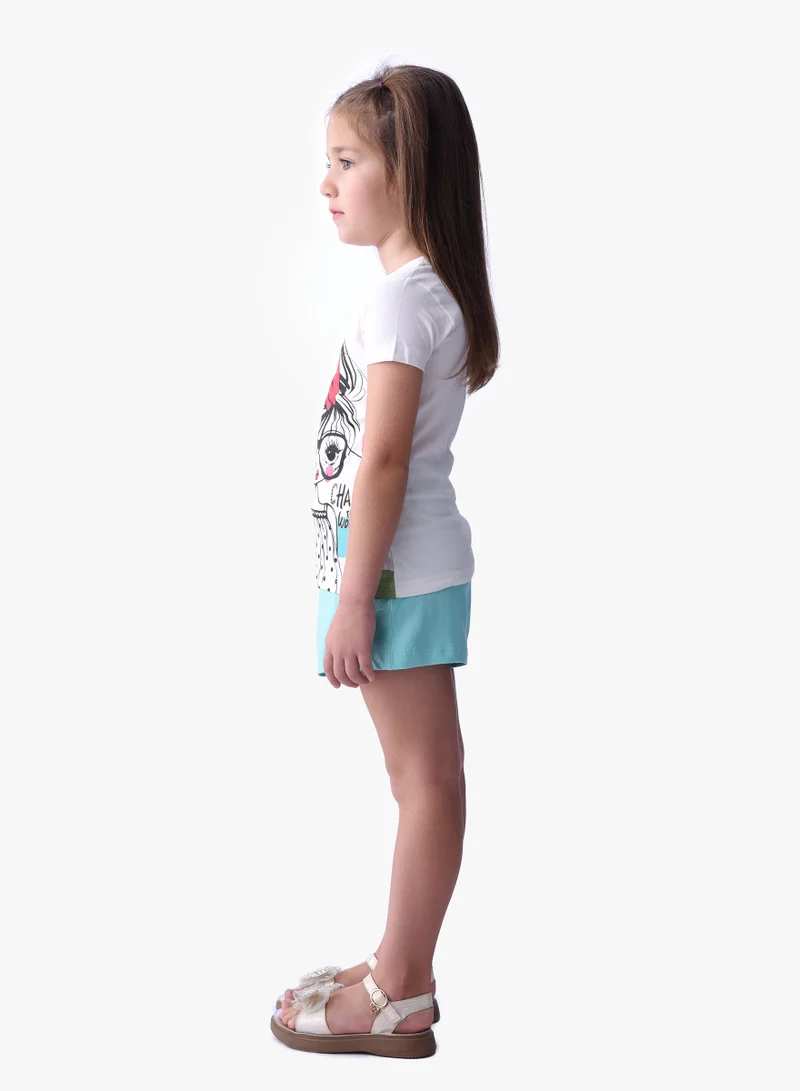 Victor And Jane  Girls' T-Shirt and Shorts Set -  Offwhite/Green for Women | Best Price UAE
