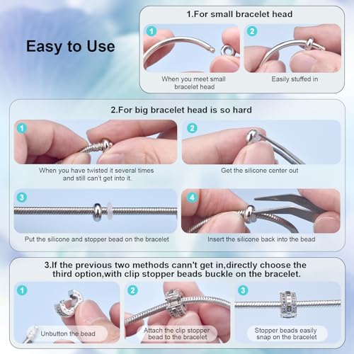 DALARAN Stopper Charms Sterling Silver Rubber Spacer Charms Stoppers Bead for Bracelets Necklaces 2PCS - Image 4