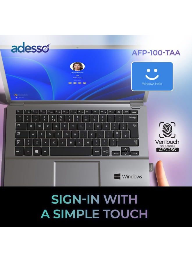 Adesso USB Fingerprint Reader Windows Hello Compatible Built-in Biometric Security AES256 Encryption Made in Taiwan TAA Compliant AFP-100-TAA - Image 5