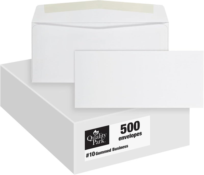 Quality Park #10 Gummed Business Envelopes, 4-1/8 x 9-1/2 Inch, White, 500 Count - Image 1