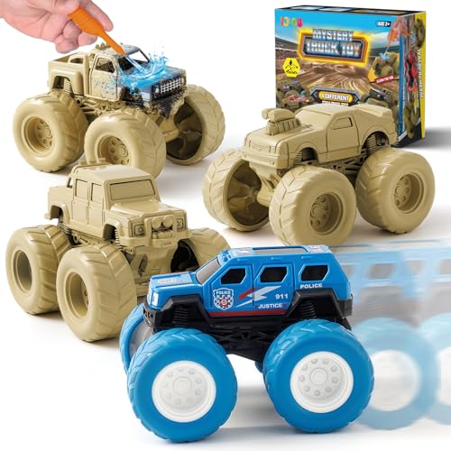 IJIGU Monster Truck Toys for 3 4 5 6 7 Year Old Kids Wash to Reveal Monster Trucks for Toddlers 4 Pack Toy Trucks with Realistic Mud Paint Ideal Christmas Birthday Gifts for Boys Grils - Image 1