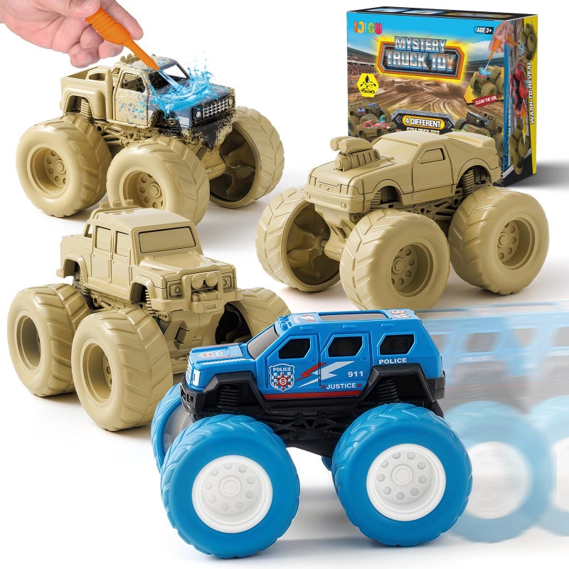 IJIGU Monster Truck Toys for 3 4 5 6 7 Year Old Kids Wash to Reveal Monster Trucks for Toddlers 4 Pack Toy Trucks with Realistic Mud Paint Ideal Christmas Birthday Gifts for Boys Grils - Image 3