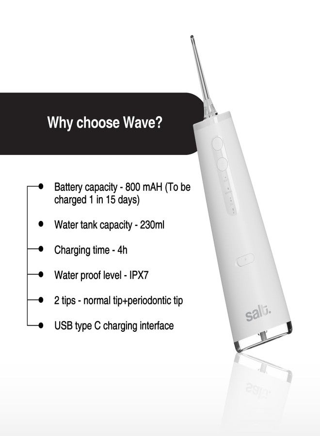 Salt. Oral Care Wave Portable Water Flosser | 2 Years Warranty | Wireless Flosser with 3 Modes & 360° Nozzle | 230ml Tank, IPX7 Waterproof, 800mAh Battery | Deep Cleaning for Teeth & Gums - Image 4