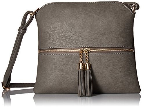 DELUXITY Lightweight Medium Crossbody Bag with Tassel (Grey) - Image 1