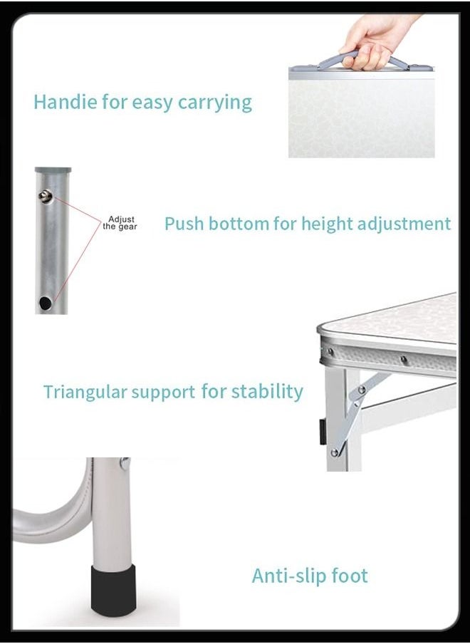 Toshionics - Portable Foldable Adjustable Height Table Folding Desk With Aluminium Alloy Sides Camp Compact Outdoor And Indoor For Home Kitchen Camping Hiking Beach Picnic BBQ Garden Parties 120cm - Image 1