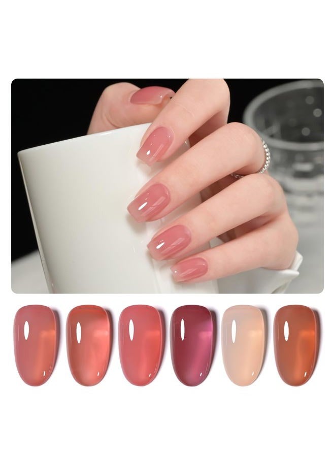 GAOY Jelly Burgundy Gel Nail Polish Set, 6 Transparent Colors Red Pink Brown Nude Soak Off UV Light Cure Gel Polish Kit for Salon and Nail Art DIY at Home - Image 1