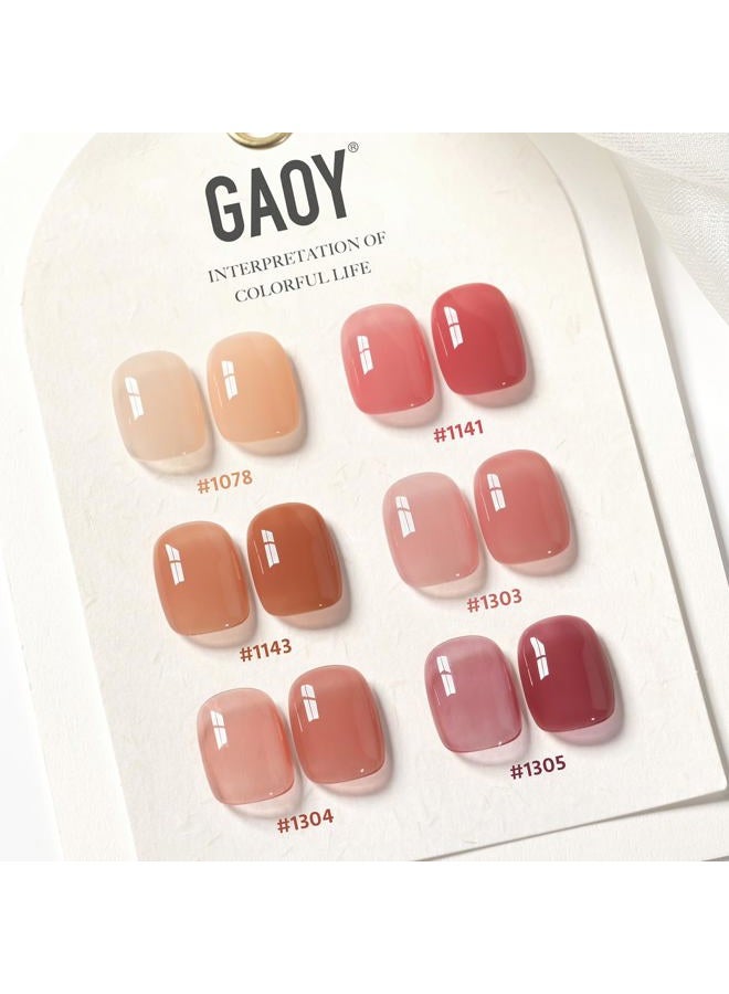 GAOY Jelly Burgundy Gel Nail Polish Set, 6 Transparent Colors Red Pink Brown Nude Soak Off UV Light Cure Gel Polish Kit for Salon and Nail Art DIY at Home - Image 2
