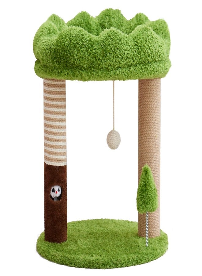 WOOCHPET Small Cat Tree with Perch Cat Bed and Removable Cover 23 inch Tall Cat Tower with 2 Scratching Sisal Scratching Posts and Cat Toys for Kittens and Adult Cats（Green） - Image 3