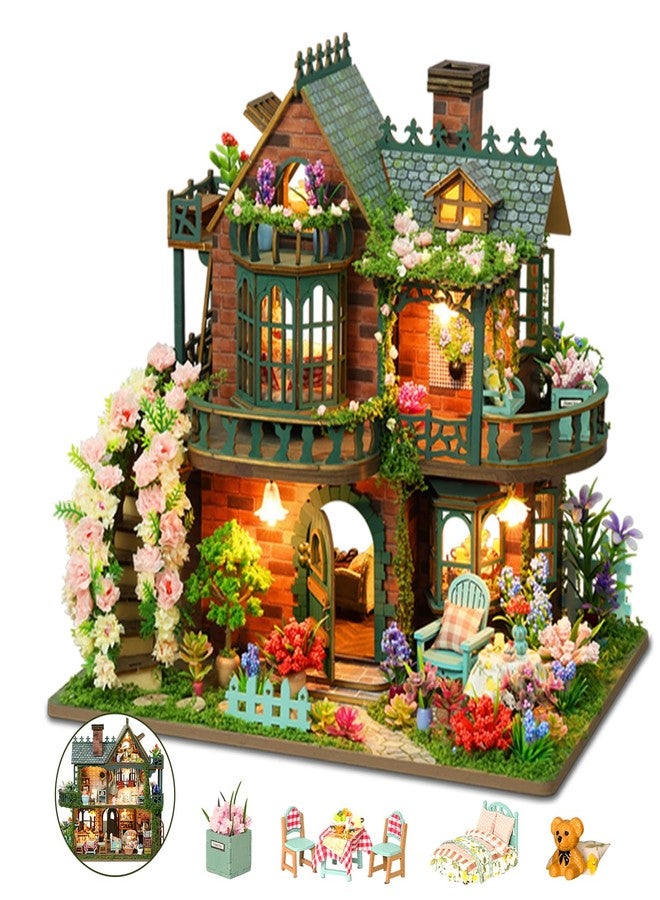 LogicTwist DIY Miniature House Kit with LED Lights, Fairy Garden Wooden Mini House Building Kit for Adults & Teens, Creative Crafts for Women, Friends & Hobbyists - Image 1
