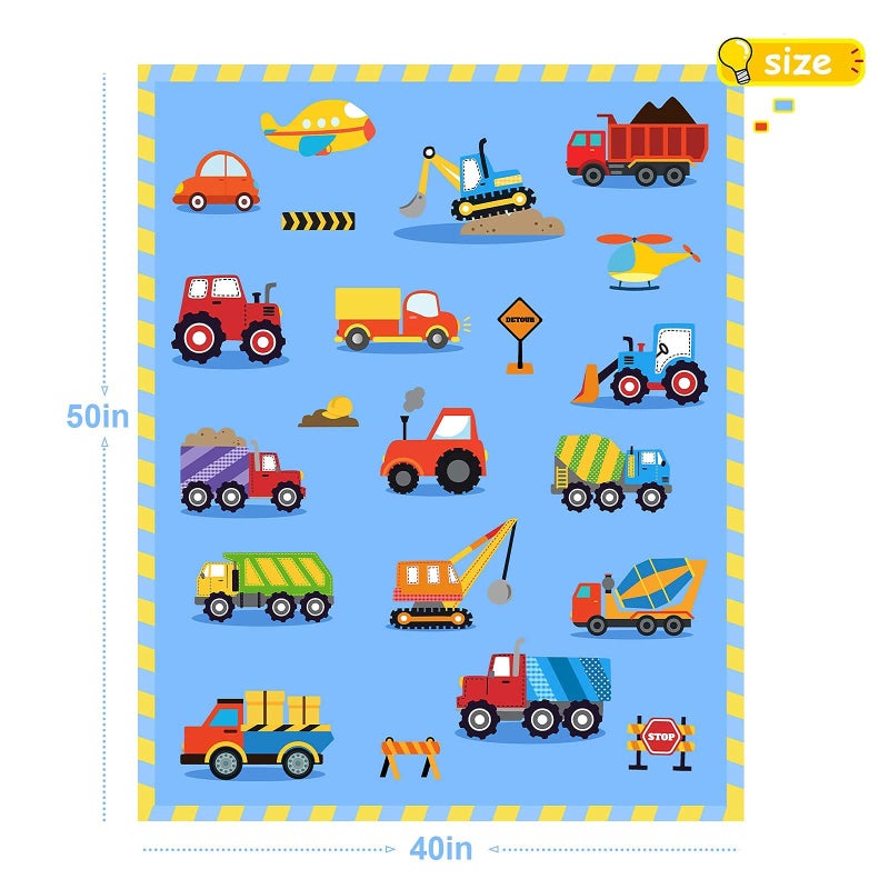 BOOPBEEP Construction Toddler Blanket for Boys Girls Lightweight Baby Kids Blanket Cute Soft Small Truck Car Blankets Comfy Fleece Flannel Plush Blue Throw Blankets Gifts 40x50 - Image 2