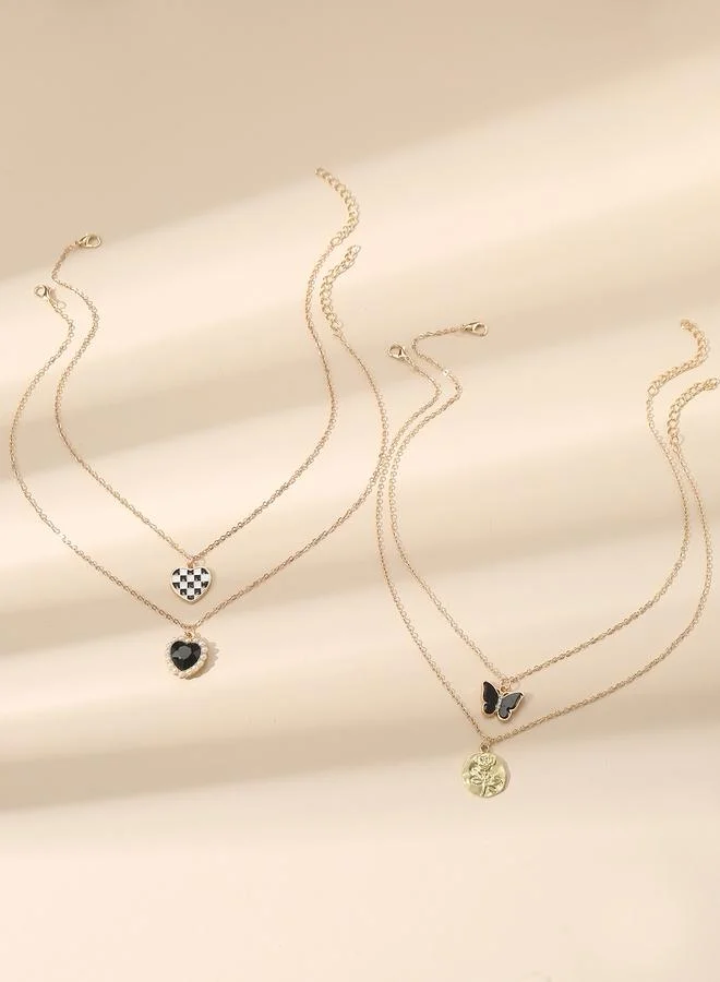 Take Two  Set of 4 - Heart and Butterfly Necklace for Women | Best Price UAE