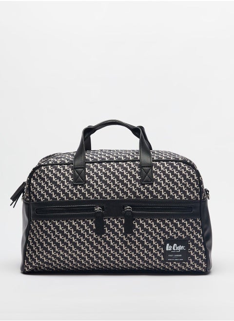 Printed Bowler Bag with Adjustable Strap and Zip Closure