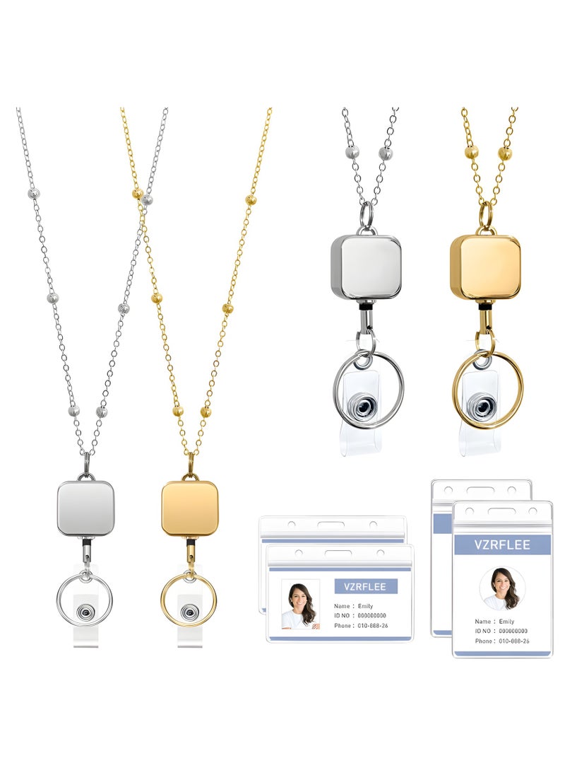 Vergali Retractable Badge Reel Lanyard for ID Holder Set 3 Pieces Necklace Name Badge Holder Lanyard Stainless Steel Beaded Chain with Waterproof Name Badge Holder Clip for Mother's Day Present,for Teacher Women Office Staff Students,Waterproof ID Card Holder Badge Business Card Holders for Company, School, Corporate Conference  - Image 1
