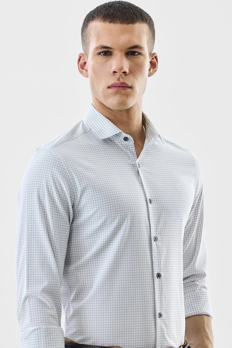 سنيتش White Checkered Long Sleeve Slim Fit Luxe Shirt