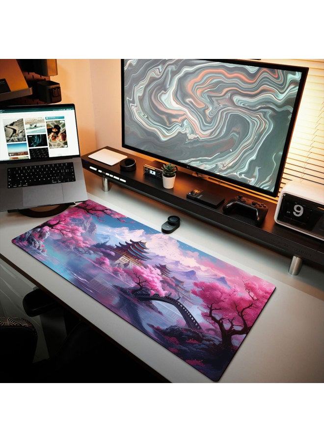 Mouse Pad Super Large Scenery Computer Keyboard Pad Peach Blossom Mouse Pad Game Men's And Women's E-sports Special Computer Table Pad-Color:300*700*3-Pattern:1  - Image 1
