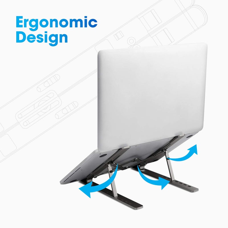 ZEBRONICS حامل لابتوب من سبائك الألمنيوم، متوافق مع أجهزة اللابتوب من 9 إلى 15.6 بوصة، 7 زوايا قابلة للتعديل، وسادات مطاطية سيليكون مضادة للانزلاق، قابل للطي، حقيبة مخملية داخلية، Zeb-NS2000 (رمادي داكن) - Image 2