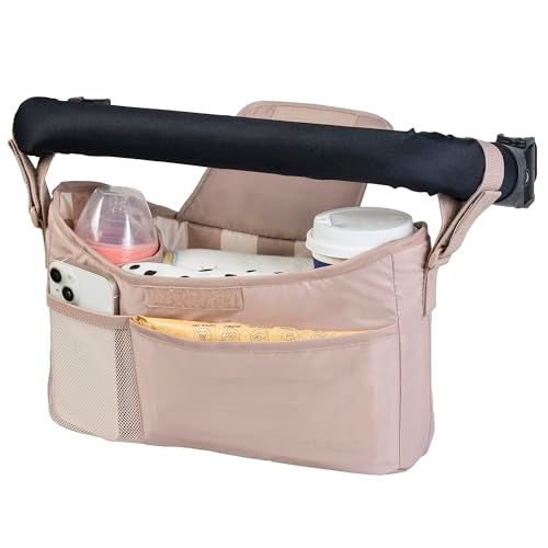Tiny Twinkle Universal Stroller Organizer with Adjustable Strap Waterproof Stroller Caddy Fits Baby Jogger Nuna Graco Donna and Bugaboo Strollers Beige Checkers - Image 1