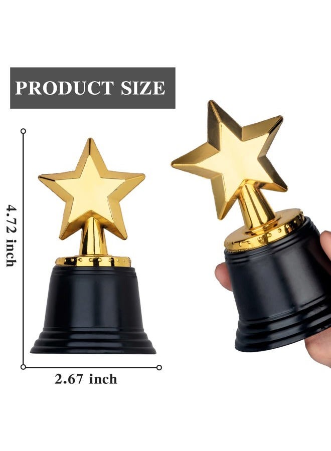 Yeonhatoys 24 Pack Mini Star Trophy Awards Bulk (4.5 Inch), Plastic Gold Star Trophies For Halloween Party Favors, Goodie Bags, Kid Classroom School Reward, Sports Tournament Winning Prize, Hollywood Event Props - Image 2