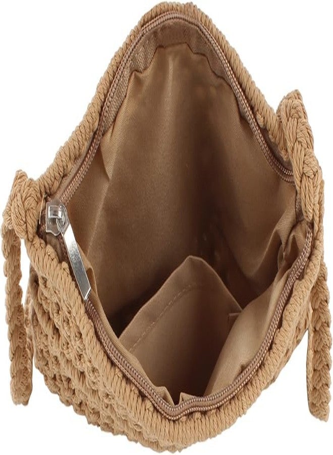PARAH Women Small Cotton Crochet Cross-body Bag Bohemian Shoulder Bag Purse For Ladies (Light Brown) - Image 5