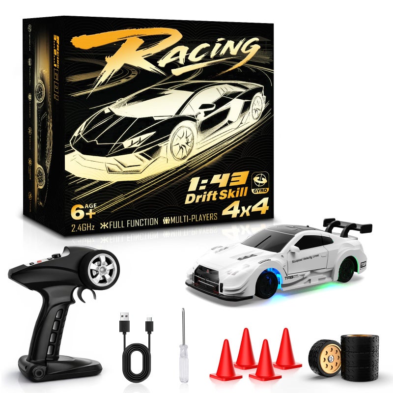 Desdoni RC Drift Car 143 Mini RC Drift Car with Gyro 24GHz Full Proportional Control 20MH 4WD High Speed Remote Control Alloy LED Lights Drift Tires Toys Gift for Adults Boys and Girls - Image 3