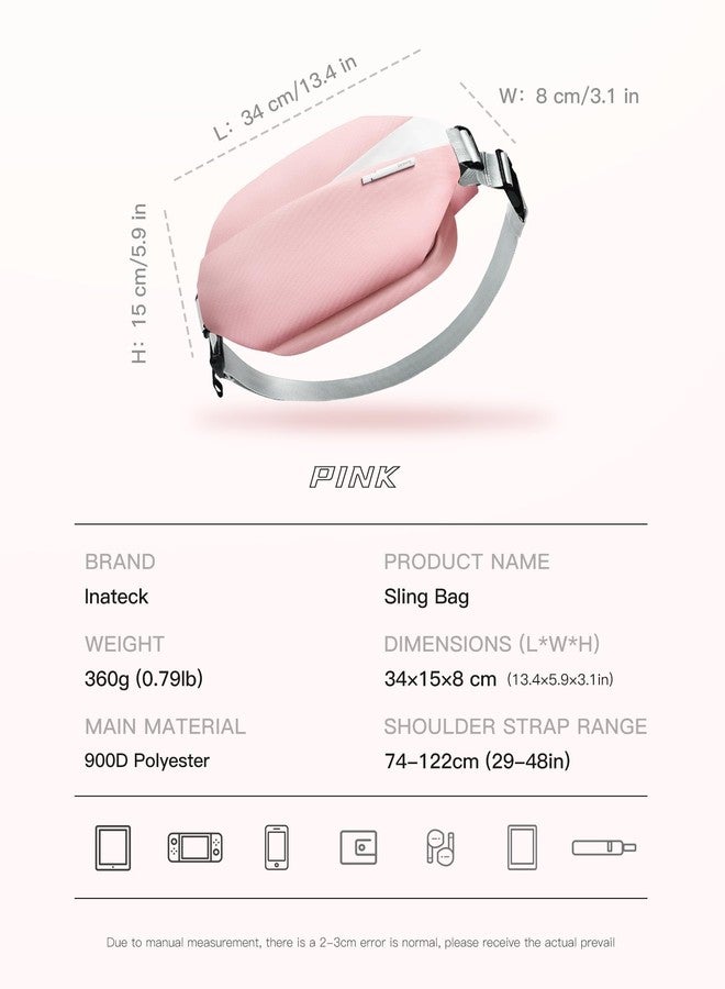 Inateck Sling Bag, Stylish Crossbody Bag with Adjustable Shoulder Strap, Water-Resistant Shoulder Bag for Men and Women Multipurpose Sling Bag (Pink) - Image 2