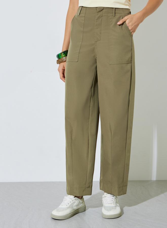 Styli Olive Baggy Fit Solid Pants - Image 2