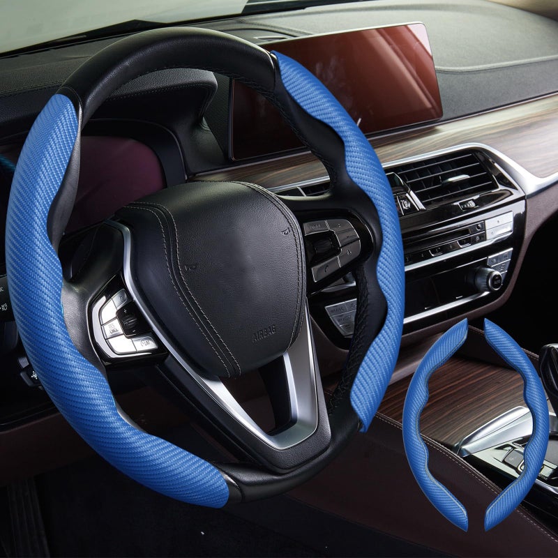WOCOCN 2pcs Car Steering Wheel CoverAntiSkid Carbon Fiber Steering Wheel Protector for Men WomenMultiple Color OptionsUniversal for Most Car Interiors Accessories Bule