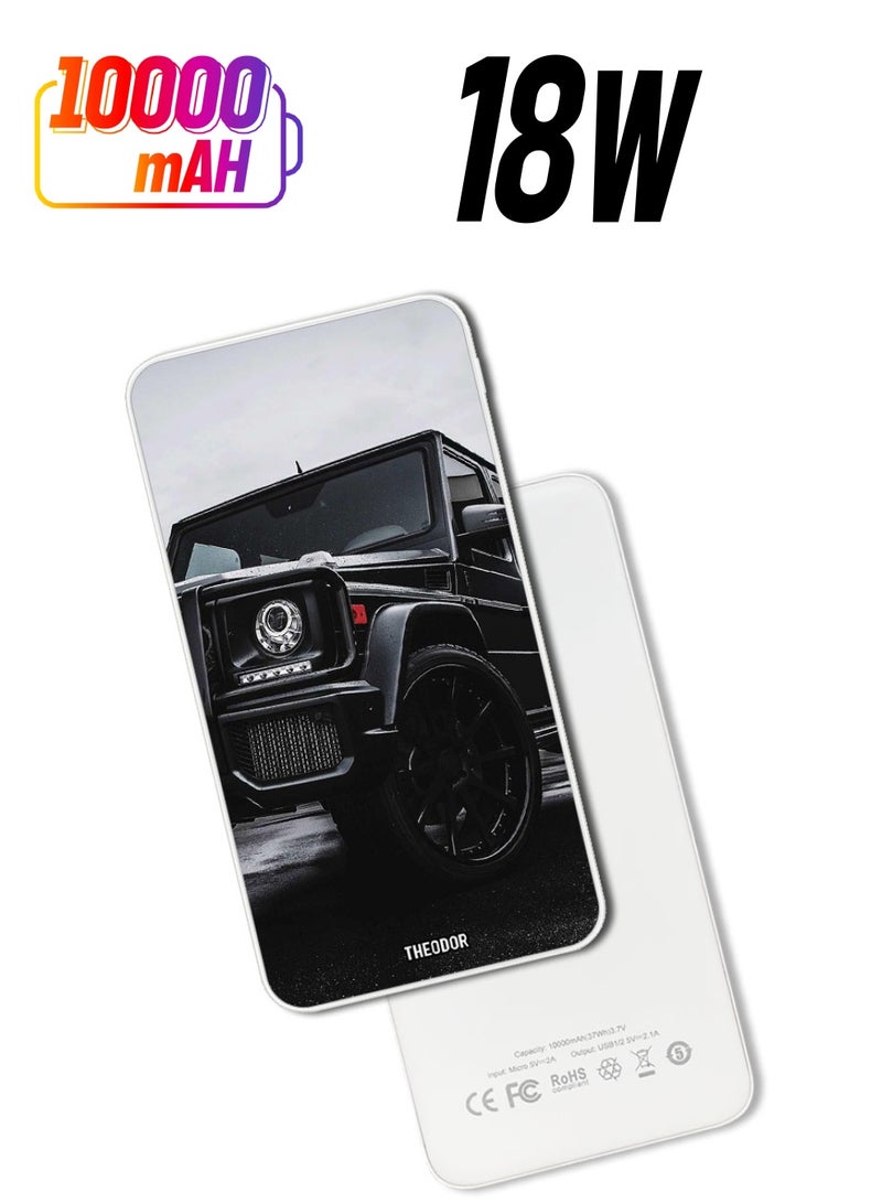 Theodor 10,000 mAh Super Fast Charging Ultra Compact Power Bank with Quick Charge & Power Delivery, Portable Charger For iPhone and Android Black Car - Image 1