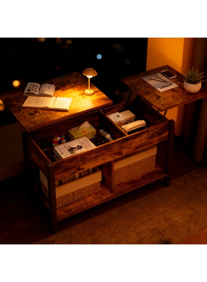 Lift Top Coffee Table with Storage, Multifunctional Living Room Table with Hidden Compartment & Open Shelf for Small Spaces（SJZ120） - Image 3