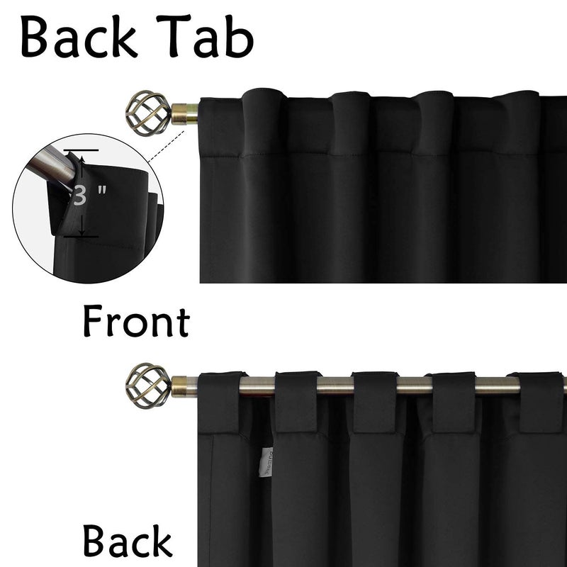 BGment الستائر بطول 72 بوصة بطول الستائر - جيب القضيب الحراري وتبادل التبويب الستائر لارتائها لغرفة النوم/غرفة المعيشة 2 لوحات ستارة نافذة (42 × 72 بوصة أسود) - Image 2