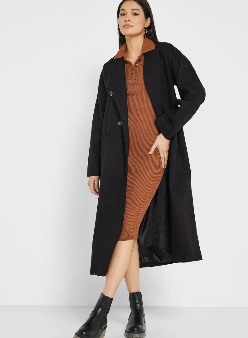 boohoo Longline Belted Coat