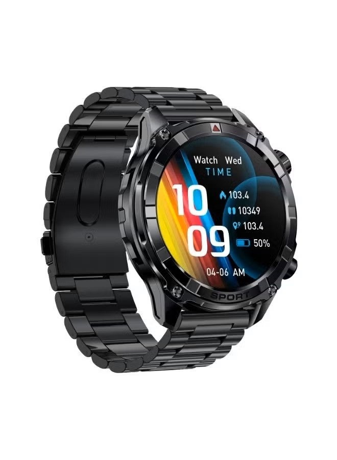 Xcell Elite6 Smartwatch, 1.52" HD Display, Bluetooth Calling, Wireless Charging, Flashlight, Heart-Rate/BP/SpO₂ Monitor, Multi Language, IP67, 7 Days Battery, iOS/Android Compatible - Black Frame with Metal Strap - Image 4