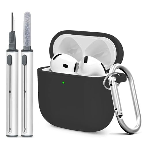 Woyinger for AirPods 4th Case Cover, Soft Silicone Case with Cleaner Kit, Keychain, Full Protection for Men and Women, Compatible with AirPods 4th Generation (Black) - Image 1