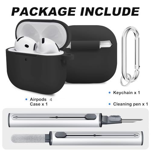 Woyinger for AirPods 4th Case Cover, Soft Silicone Case with Cleaner Kit, Keychain, Full Protection for Men and Women, Compatible with AirPods 4th Generation (Black) - Image 2