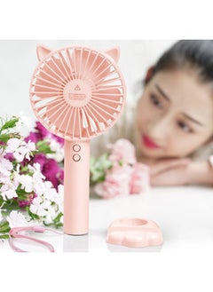 Thoraya Handheld Fan with Night Light and Phone Stand Battery Operated USB Rechargeable Fan Cartoon Portable Cooling Fan Pink  - Image 5