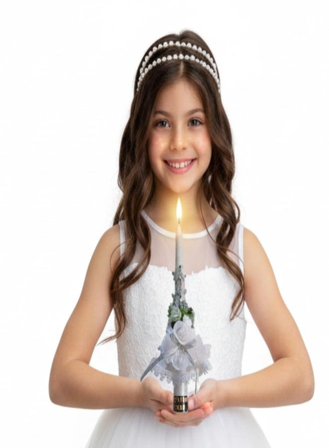 Devino Ora First Holy Communion and Confirmation Scented Candle for Christian Rituals Non-Toxic Non-Smoke Natural Wax Long Lasting Burn time 12 Inch Height and 1-inch Width (Green Tree - Image 1