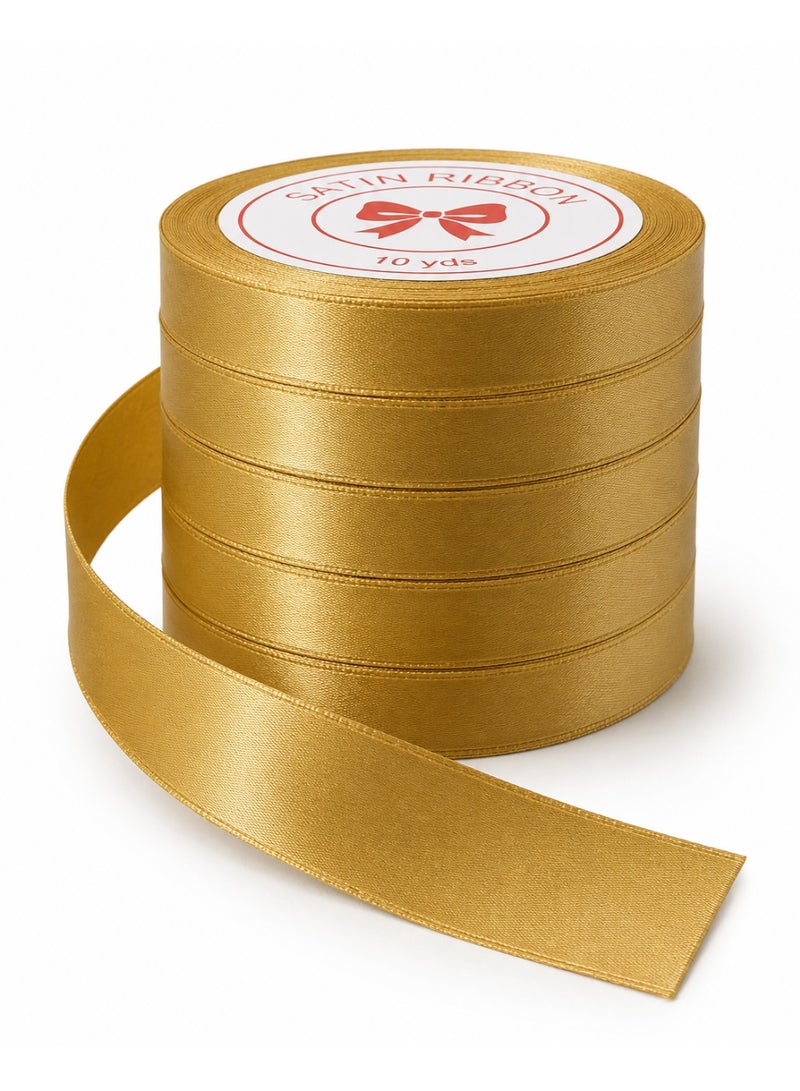 Set Of 5 Gold Satin Ribbon Roll – Decorative Ribbon for Gift Wrapping, Bows, Weddings, Parties and DIY Crafts - Image 1