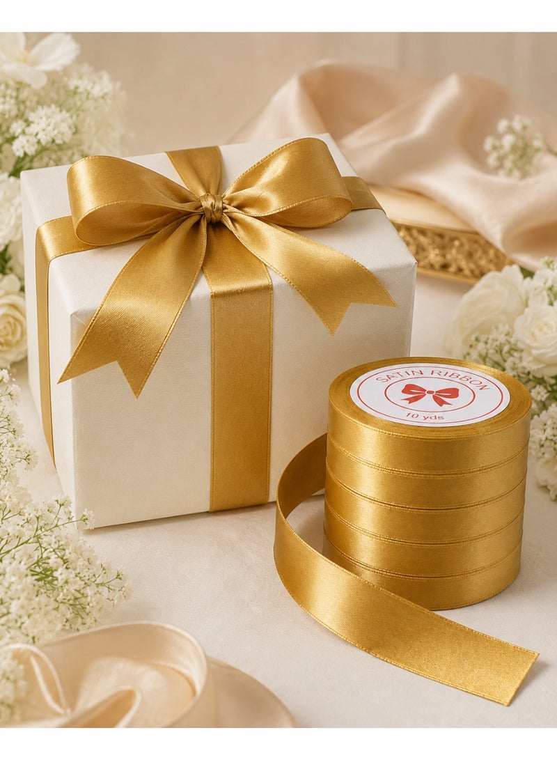 Set Of 5 Gold Satin Ribbon Roll – Decorative Ribbon for Gift Wrapping, Bows, Weddings, Parties and DIY Crafts - Image 2