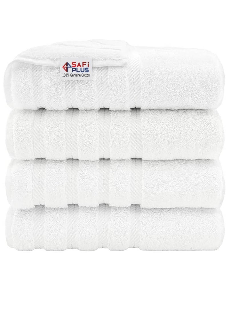 Safi Plus Premium Bath Towels Set Pack of 4-100% Combed Cotton Towels - 70x140 cm - Soft Feel, Quick Dry, Highly Absorbent Bathroom Cotton Towels, Bright White - Image 1