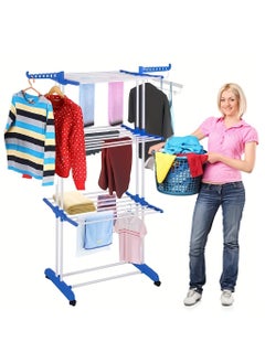 Juud Juud 3-Tier Foldable Clothes Drying Rack with Adjustable Folding Wings Indoor Outdoor Laundry Stand Movable Airer with Wheels Durable Metal Frame Rolling Cloth Rack Dryer Stand for Balcony & Shoes Drying  - Image 1
