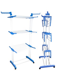 Juud Juud 3-Tier Foldable Clothes Drying Rack with Adjustable Folding Wings Indoor Outdoor Laundry Stand Movable Airer with Wheels Durable Metal Frame Rolling Cloth Rack Dryer Stand for Balcony & Shoes Drying  - Image 2