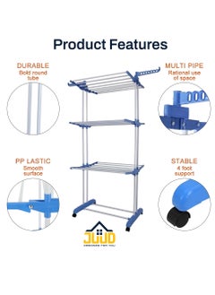 Juud Juud 3-Tier Foldable Clothes Drying Rack with Adjustable Folding Wings Indoor Outdoor Laundry Stand Movable Airer with Wheels Durable Metal Frame Rolling Cloth Rack Dryer Stand for Balcony & Shoes Drying  - Image 3