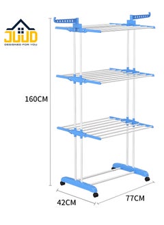 Juud Juud 3-Tier Foldable Clothes Drying Rack with Adjustable Folding Wings Indoor Outdoor Laundry Stand Movable Airer with Wheels Durable Metal Frame Rolling Cloth Rack Dryer Stand for Balcony & Shoes Drying  - Image 5