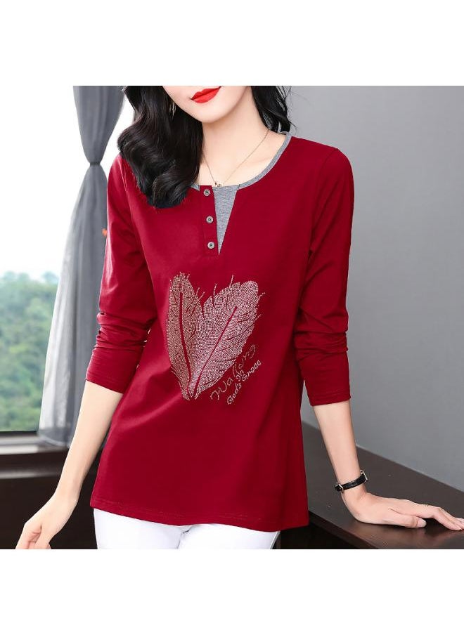 Generic - Beautiful Mother Cotton Long Sleeve T-shirt Women's Spring And Autumn New Chubby Girl Long Top Plus Size Loose Ide - Image 1