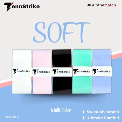 Tennstrike Badminton Rubber Overgrip Box | Pack of 5 | Sweat-Absorbent, Anti-Slip, Tacky, Durable Grips | Multicolor Racket Overgrip Tape for Badminton, Tennis, Pickleball and More - Image 2