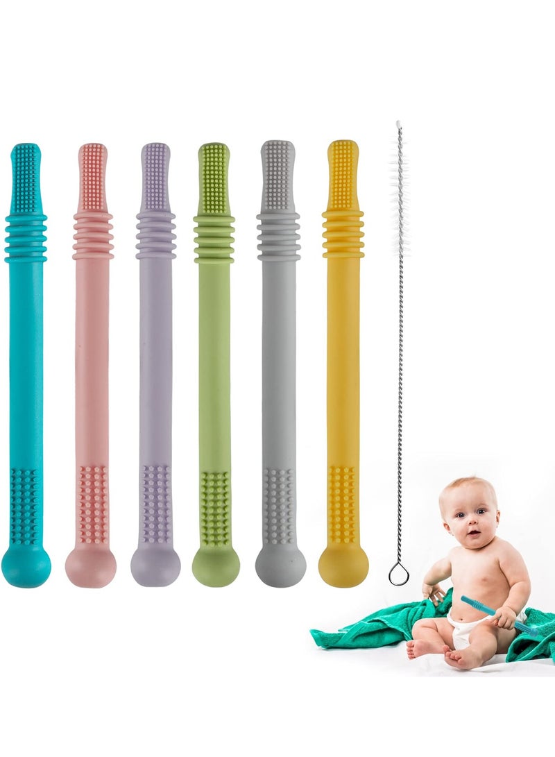 6 Pack Silicone Teething Tubes for Infants & Toddlers - BPA Free, Freezable & Dishwasher Safe Chew Straws for Babies 3-12 Months - Image 1