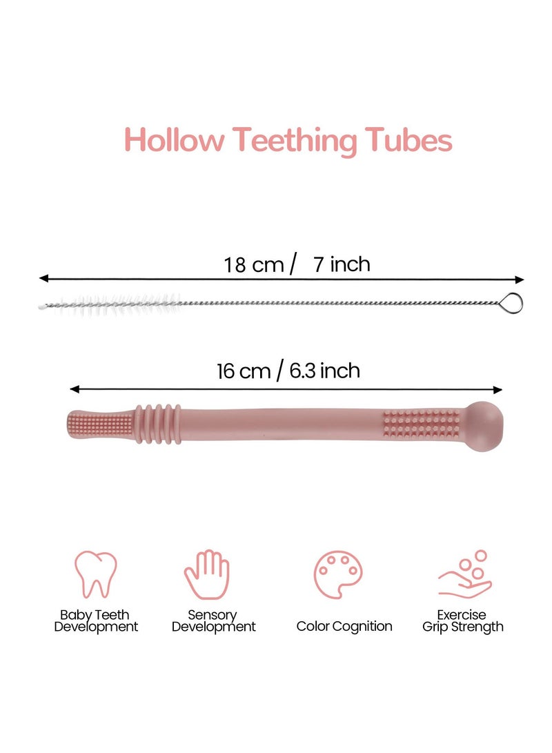 6 Pack Silicone Teething Tubes for Infants & Toddlers - BPA Free, Freezable & Dishwasher Safe Chew Straws for Babies 3-12 Months - Image 5