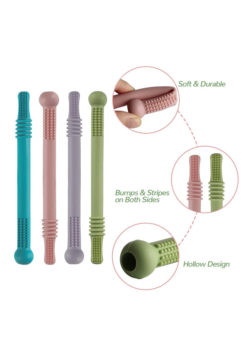 6 Pack Silicone Teething Tubes for Infants & Toddlers - BPA Free, Freezable & Dishwasher Safe Chew Straws for Babies 3-12 Months - Image 4